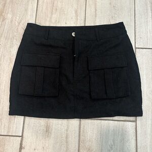 SHEIN Black Corduroy Skirt with Front Pockets